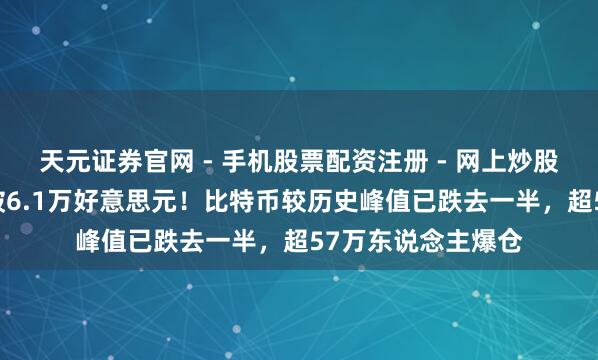 天元证券官网 - 手机股票配资注册 - 网上炒股杠杆如何开户 跌破6.1万好意思元！比特币较历史峰值已跌去一半，超57万东说念主爆仓